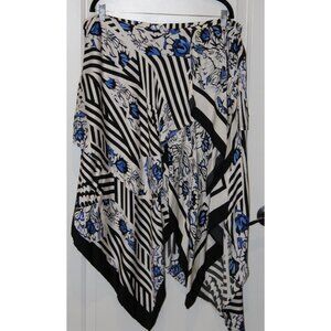 Anthropologie Maeve XL Silky Asymmetrical Midi Skirt Floral Smock Blue Motif